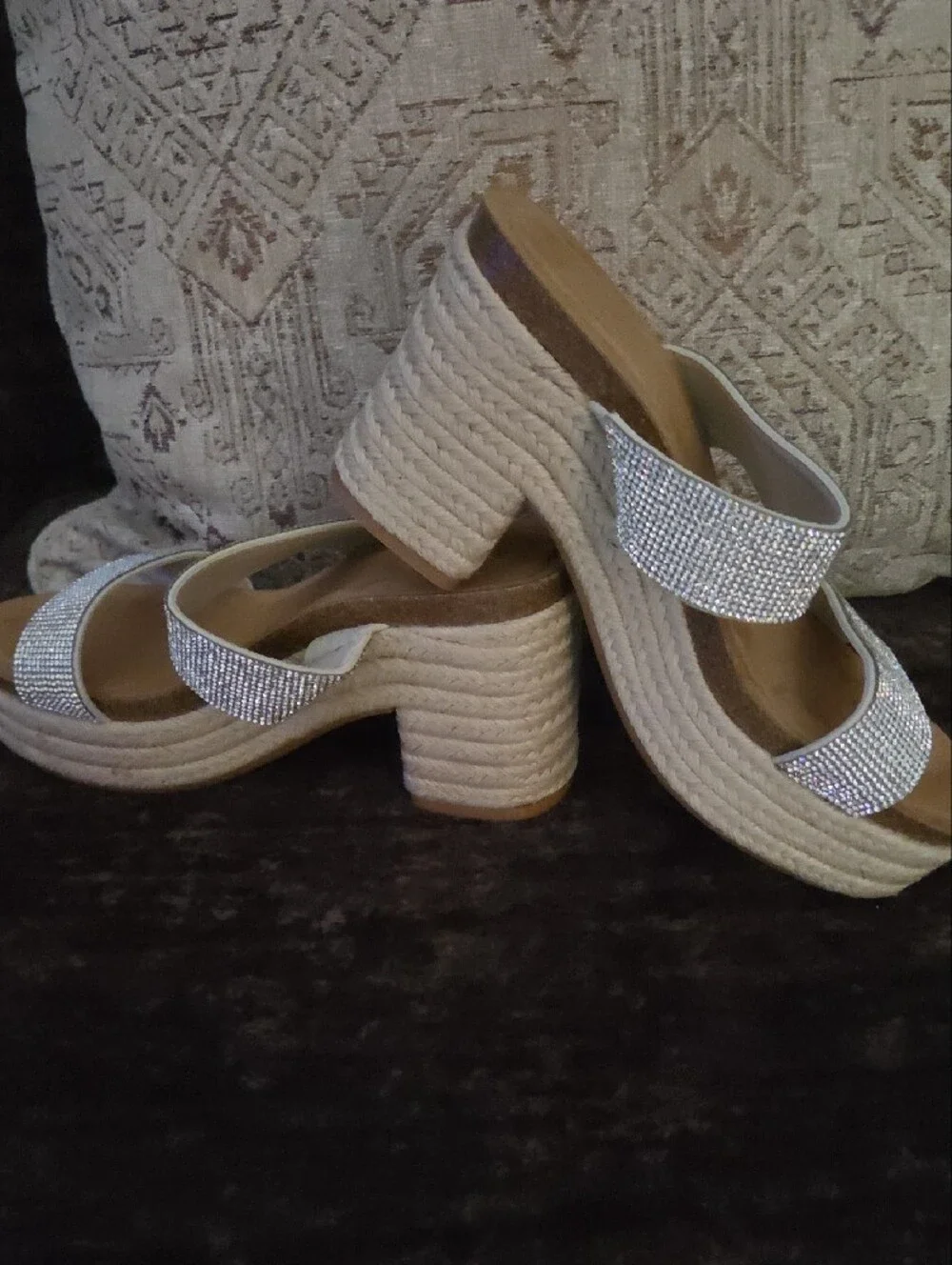 Women's Silver Rhinestone Espadrille Wedge Sandals